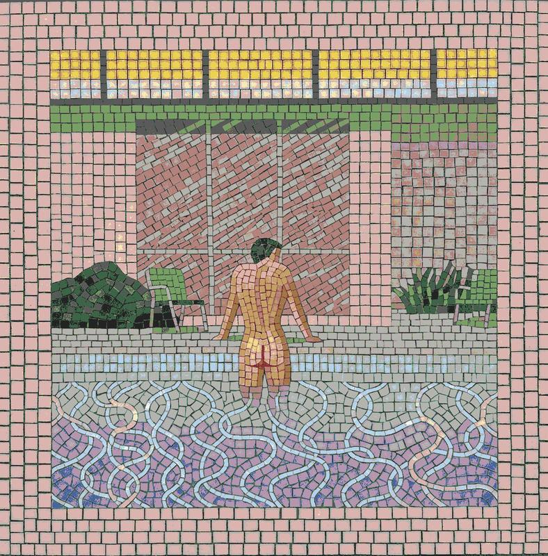 Serene Poolside Mosaic Art - Minimalist Figure