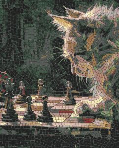 Mythical Creature and Chess Mosaic Art