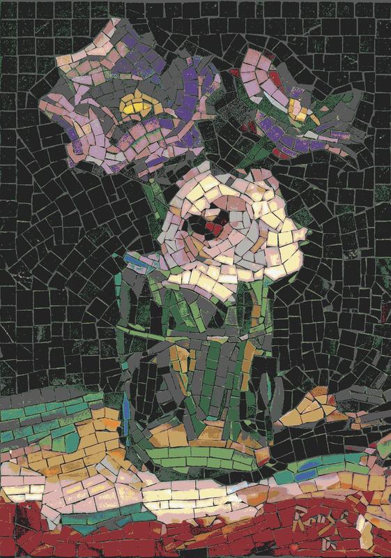 Elegant Floral Mosaic Art - Purple and White Blooms