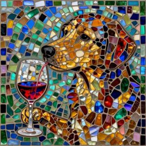 Dog Drinking Wine Mosaic Art – Custom Opus Incertum