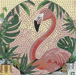Pink Flamingo Tropical Mosaic Art