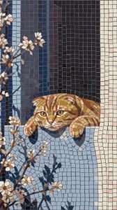 Ginger Cat Mosaic Art – Peaceful Tabby Portrait