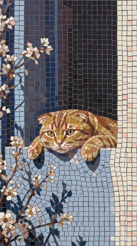 Ginger Cat Mosaic Art - Peaceful Tabby Portrait