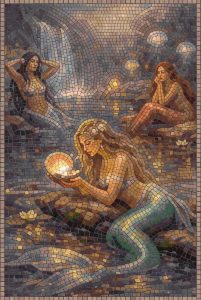 Mystical Mermaids Mosaic Art – Ethereal Underwater Scene