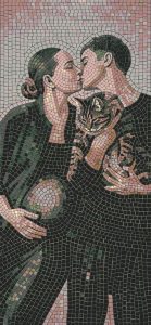 Romantic Couple and Cat Mosaic Art