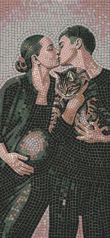 Romantic Couple and Cat Mosaic Art