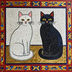 Black and White Cats Soviet Style Mosaic Art