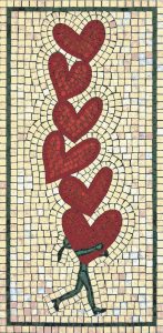 Tower of Love Mosaic Art – Whimsical Heart Sculpture