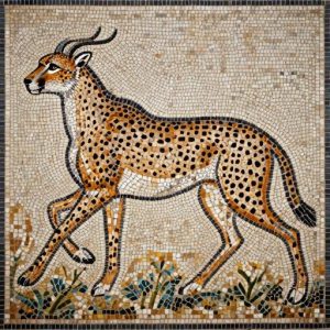 Running Cheetah Mosaic Art – Opus Tessellatum Style