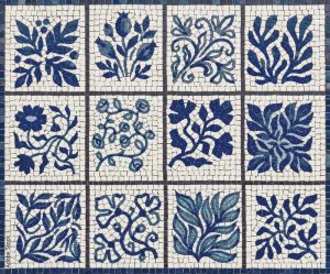 Blue Botanical Mosaic Art Panels