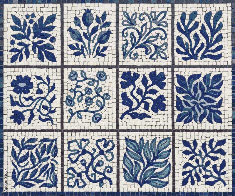 Blue Botanical Mosaic Art Panels