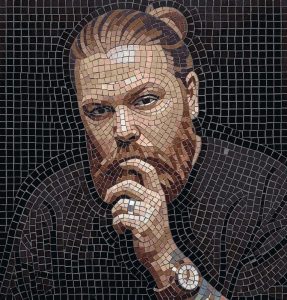 Pensive Man Mosaic Portrait – Handcrafted Art