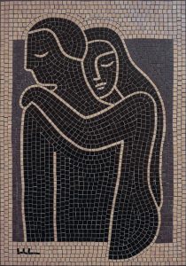 Eternal Embrace – Minimalist Black and Beige Mosaic Art