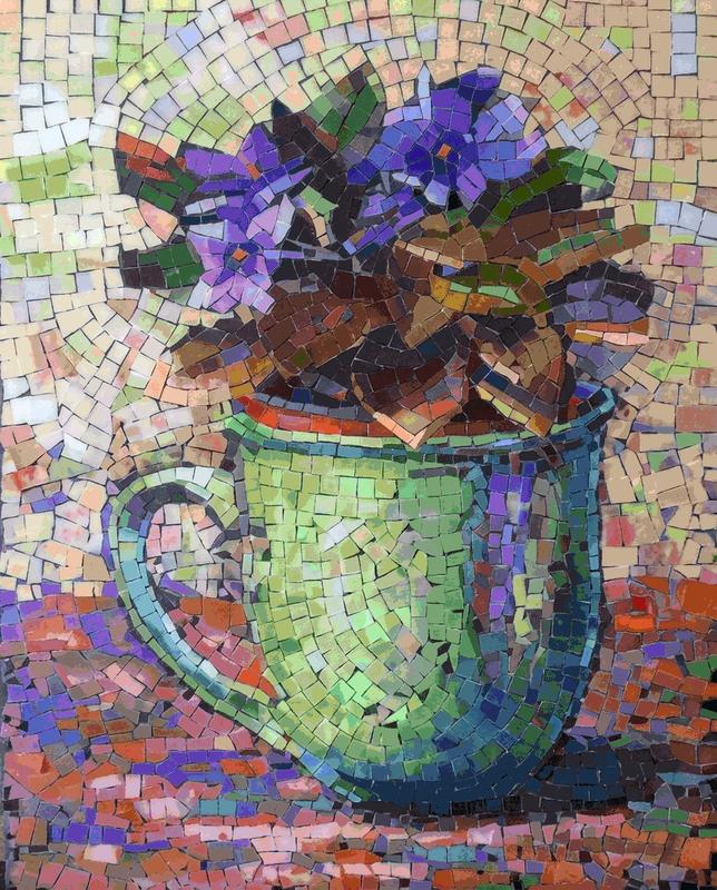 Purple Flowers in a Mosaic Mug