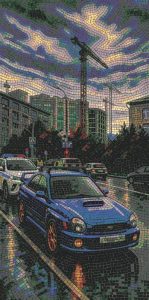 Blue Sports Car in the City Mosaic Art
