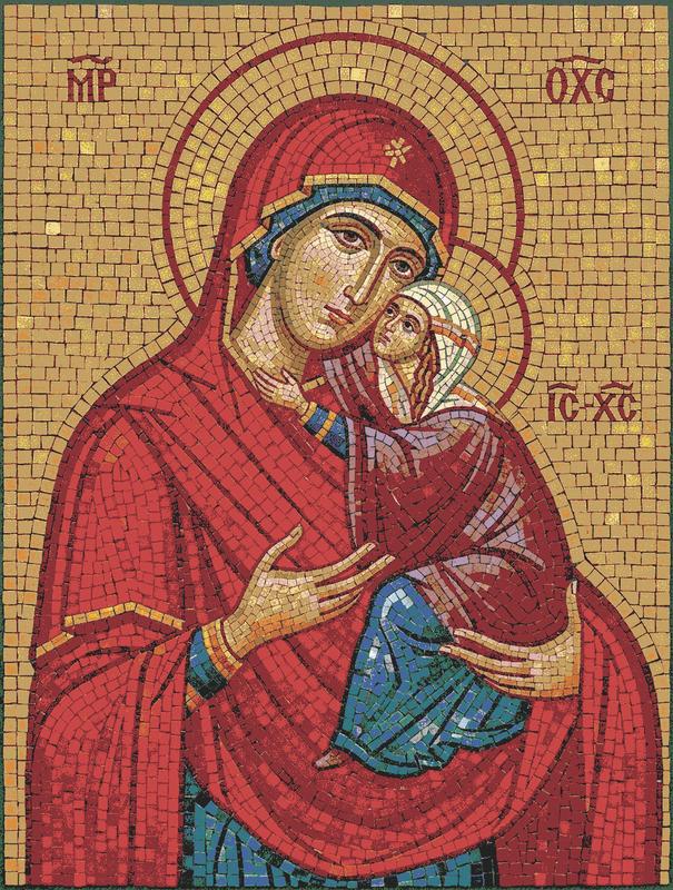 Virgin Mary and Child Mosaic Art - Classical Style
