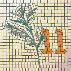 Abstract Nature Mosaic Art – Green Plant & Orange Shapes