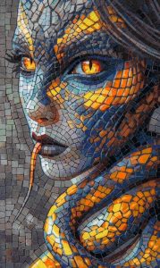 Serpent Woman Mosaic Art – Surreal Portrait
