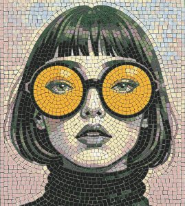 Modern Woman in Yellow Glasses Mosaic Art
