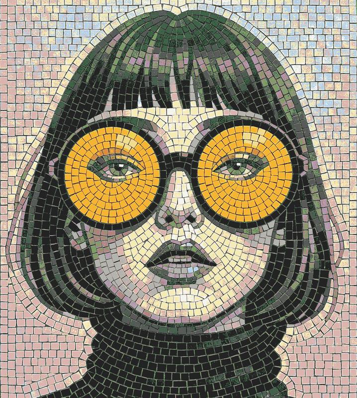 Modern Woman in Yellow Glasses Mosaic Art