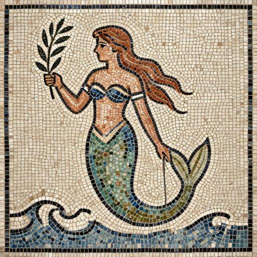 Ancient Greco-Roman Mermaid Mosaic - Symbol of Peace