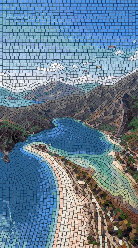 Mediterranean Coast Mosaic Art - Serene Coastal Landscape