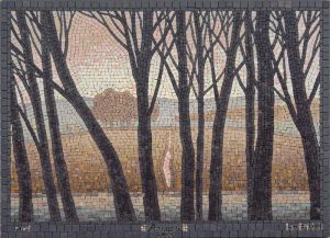 Minimalist Forest Mosaic Art – Serene Nature Landscape