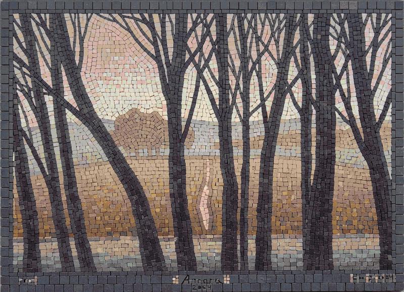 Minimalist Forest Mosaic Art - Serene Nature Landscape