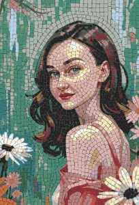Elegant Woman Mosaic Portrait – Classic AI Art
