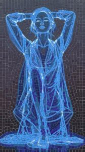 Blue Mosaic Art: Serene Figure