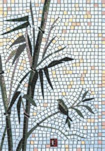 Zen Bamboo and Bird Mosaic Art