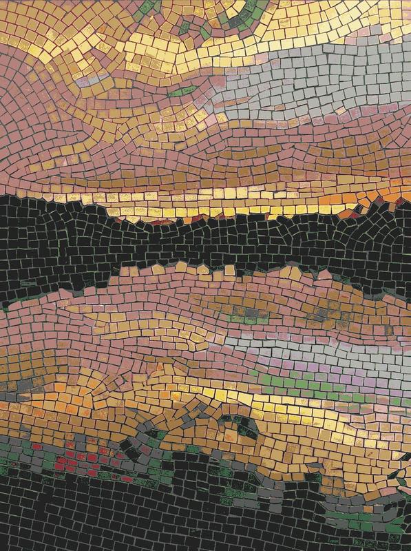 Abstract Golden Horizon Mosaic Art