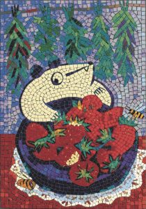 Curious Animal and Red Tomatoes Mosaic Art