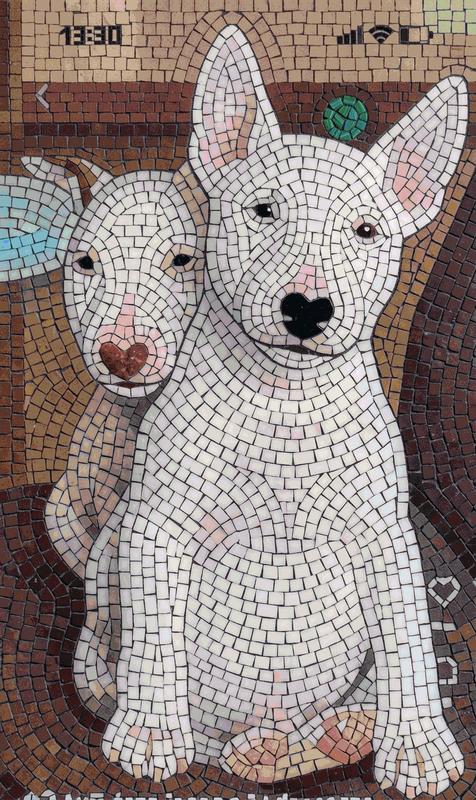White Bull Terriers Mosaic Art - Unique Dog Portrait