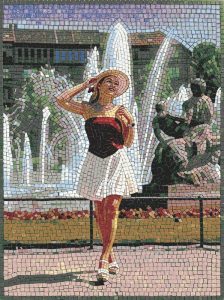 Elegant Woman by the Fountain Mosaic Art