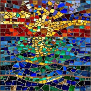 Golden Sunset Sea Mosaic Art – Custom Opus Incertum