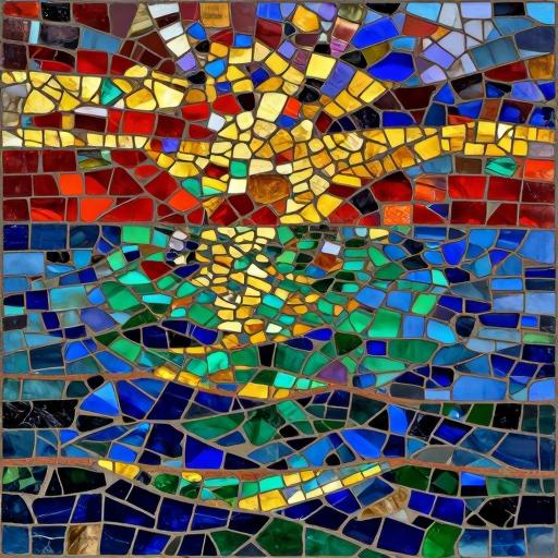 Golden Sunset Sea Mosaic Art - Custom Opus Incertum