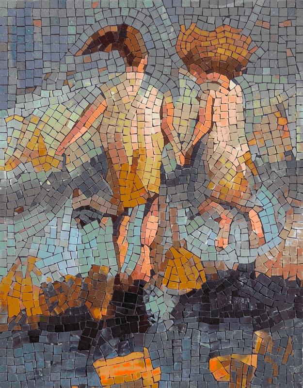 Mosaic Art: Two Figures in Warm Tones