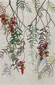 Nature’s Bounty Mosaic Art – Red Berries and Green Leaves