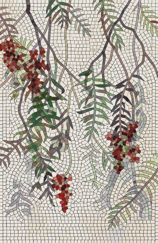 Nature's Bounty Mosaic Art - Red Berries and Green Leaves