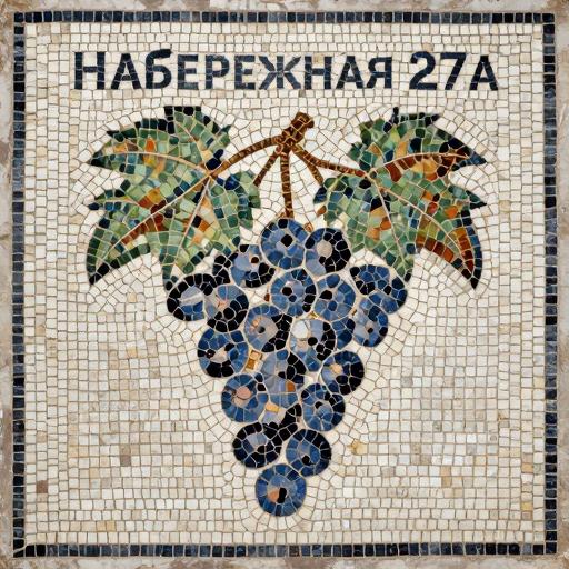 Custom Mosaic Address Plate 'Naberezhnaya 27A' with Grapes