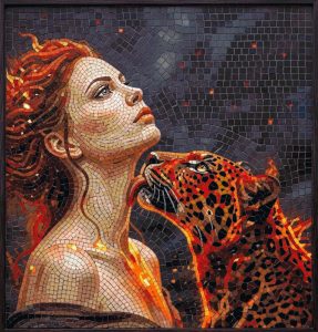 Mystical Encounter: Woman and Leopard Mosaic Art