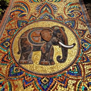 Luxurious Indian Elephant Byzantine Mosaic Garden Path