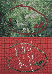 Abstract Red and Green Contrast Mosaic Art