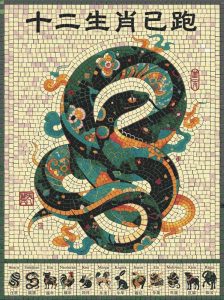 Mystical Chinese Serpent Mosaic Art – 60×80 cm