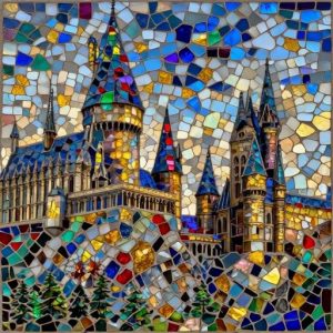 Magical Castle Mosaic Art – Custom Opus Incertum Piece