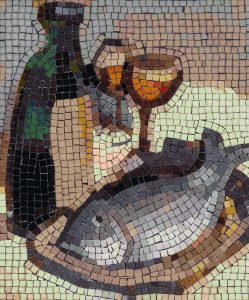 Still Life with Fish and Wine Mosaic Art