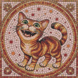 Happy Orange Tabby Cat Mosaic Art – 30×30 cm