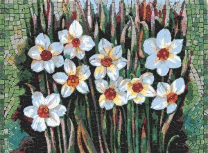 White Daffodils Mosaic Art – Spring Nature Decor