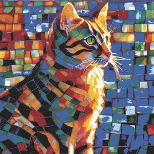 Colorful Mosaic Cat Art – 20×20 cm